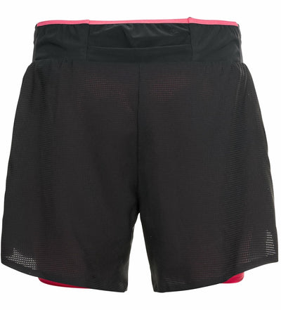 Back view of Axap Trail 6 Inch 2-in-1 shorts in black with pink underneath.