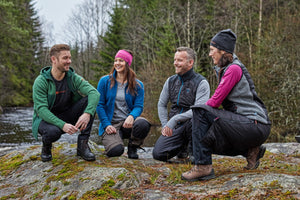 Group hiking in sustainable wool clothing by Ivanhoe of Sweden for Aktiv