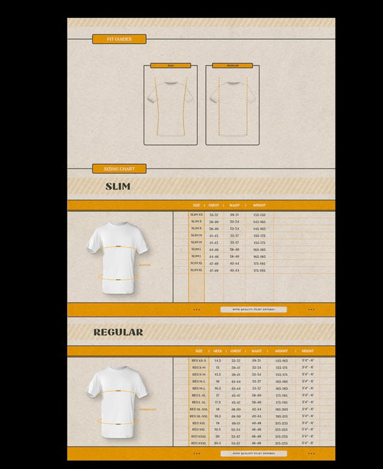 jetseam pilot undershirt size chart