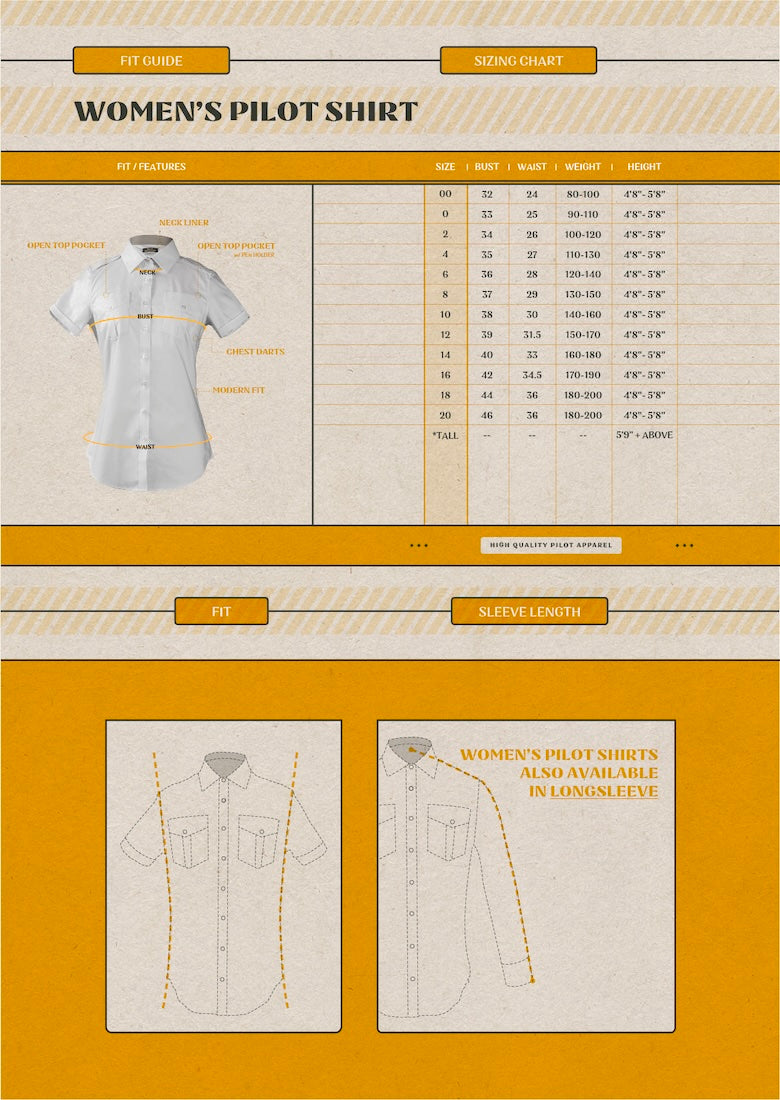 jetseam women's pilot shirt size chart