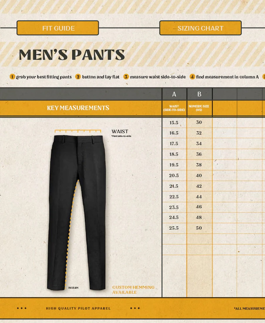 jetseam men's pilot pants size chart