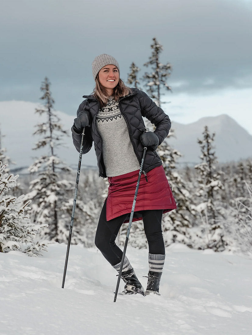 woman hiking in skhoop short down skirt