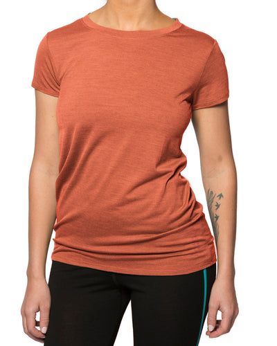 Woman wearing a Rust Orange T-shirt