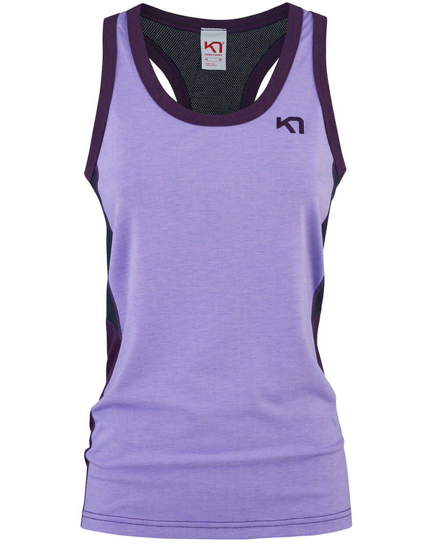 Front view of hiking tank top in purple color way.