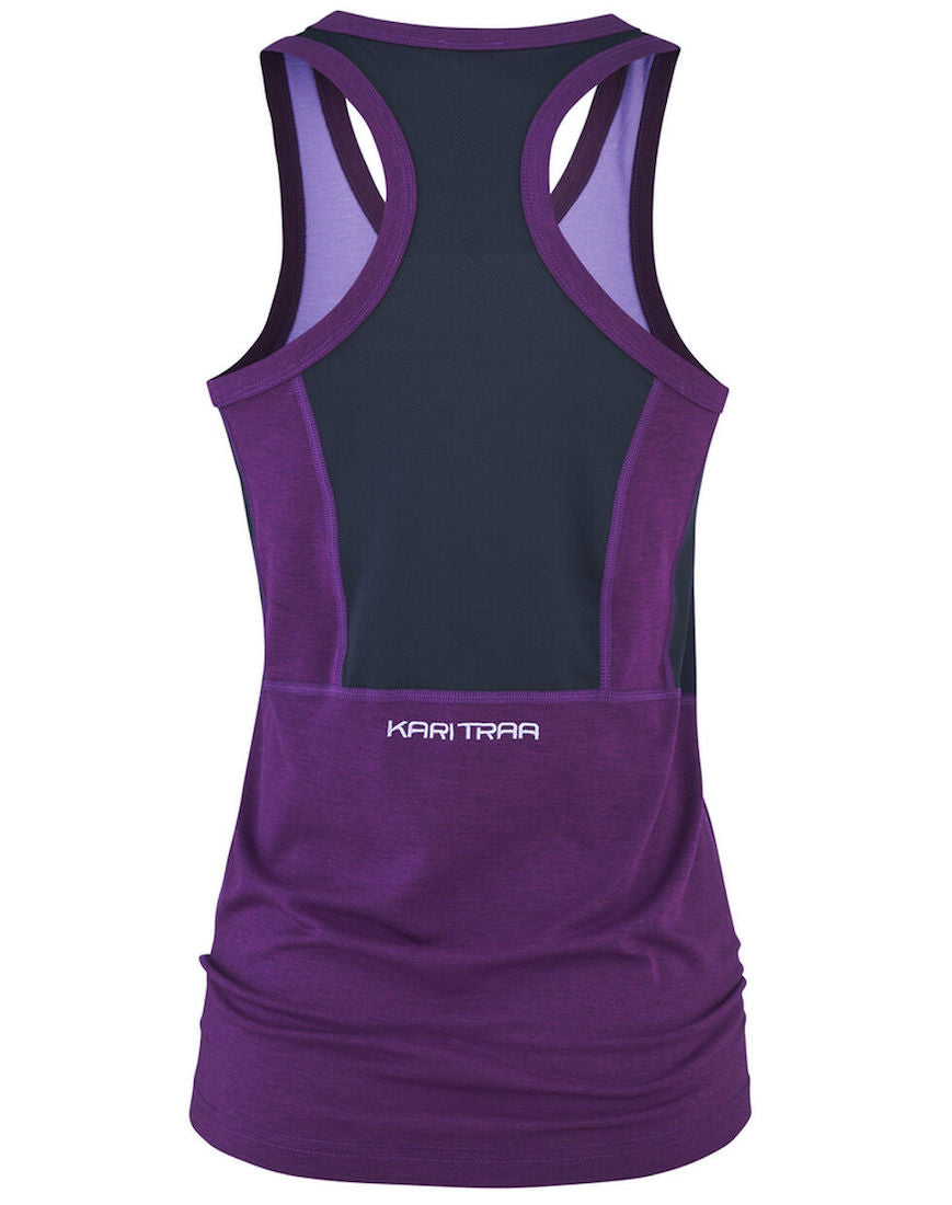 Back view of hiking tank top in purple color way.