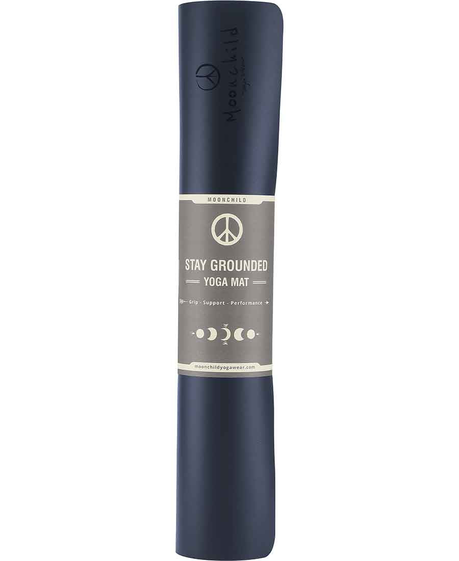 aura blue stay grounded yoga mat by moonchild yoga wear for aktiv scandinavian athleisure rolled up view
