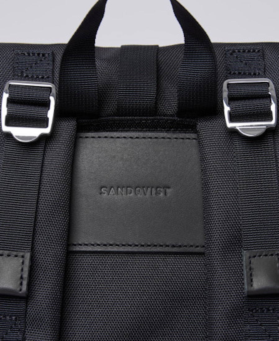 Back view of Rolltop Backpack by Sandqvist in Black