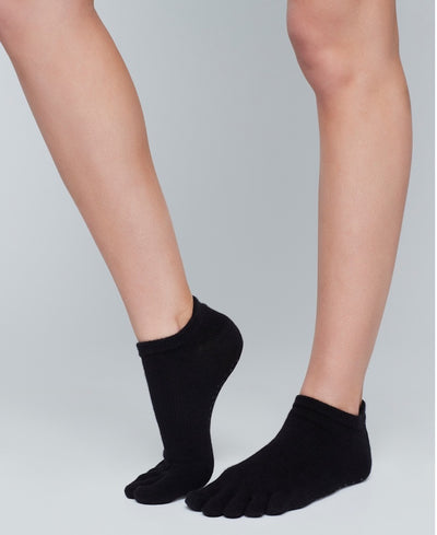 side angle of black toe socks.