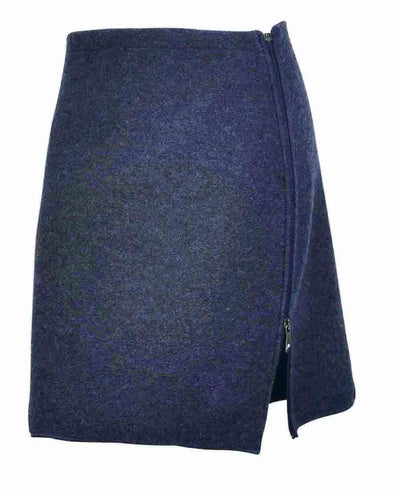 Knee-length skirt with an inverted zipper on the left side by Ivanhoe of Sweden for Aktiv in Light Navy.