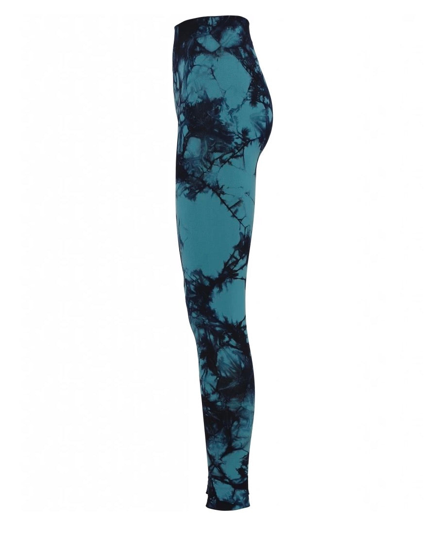 Illusion Leggings in Aura and Britney Blue in Recycled Fibers for Yoga Profile View