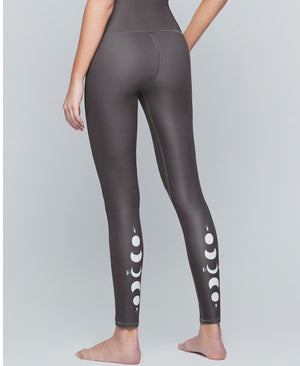 Silver gray yoga pants with moons on the back by Moonchild Yoga Wear