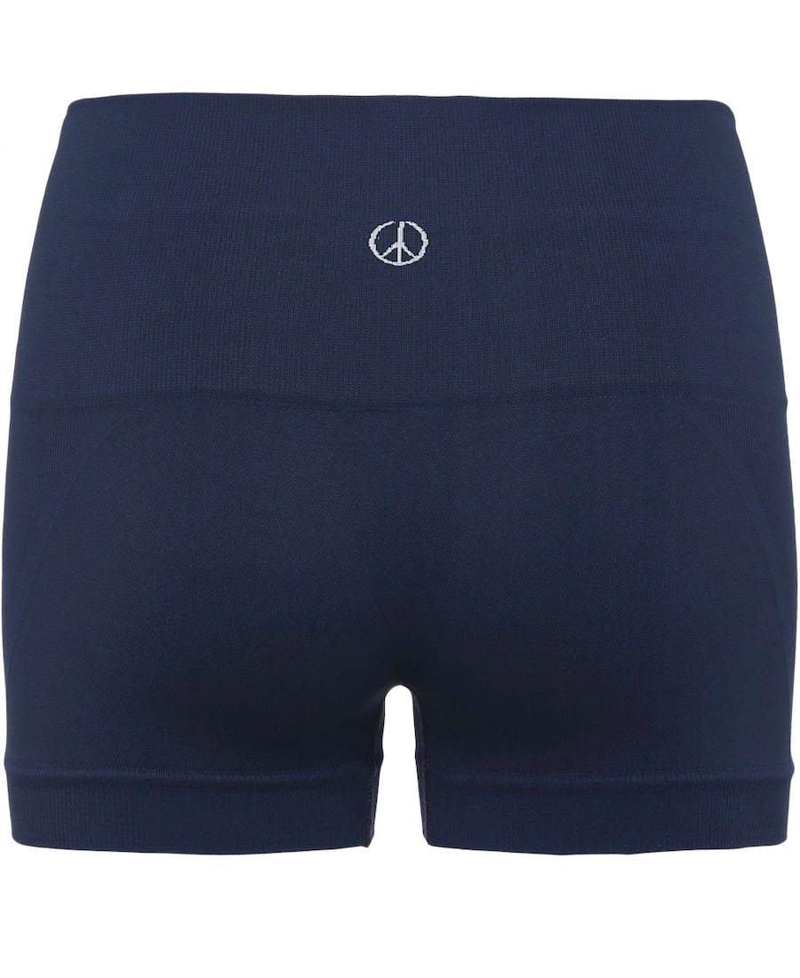 Lux Yoga shorts perfect for hot yoga- rear view, in Aura Blue