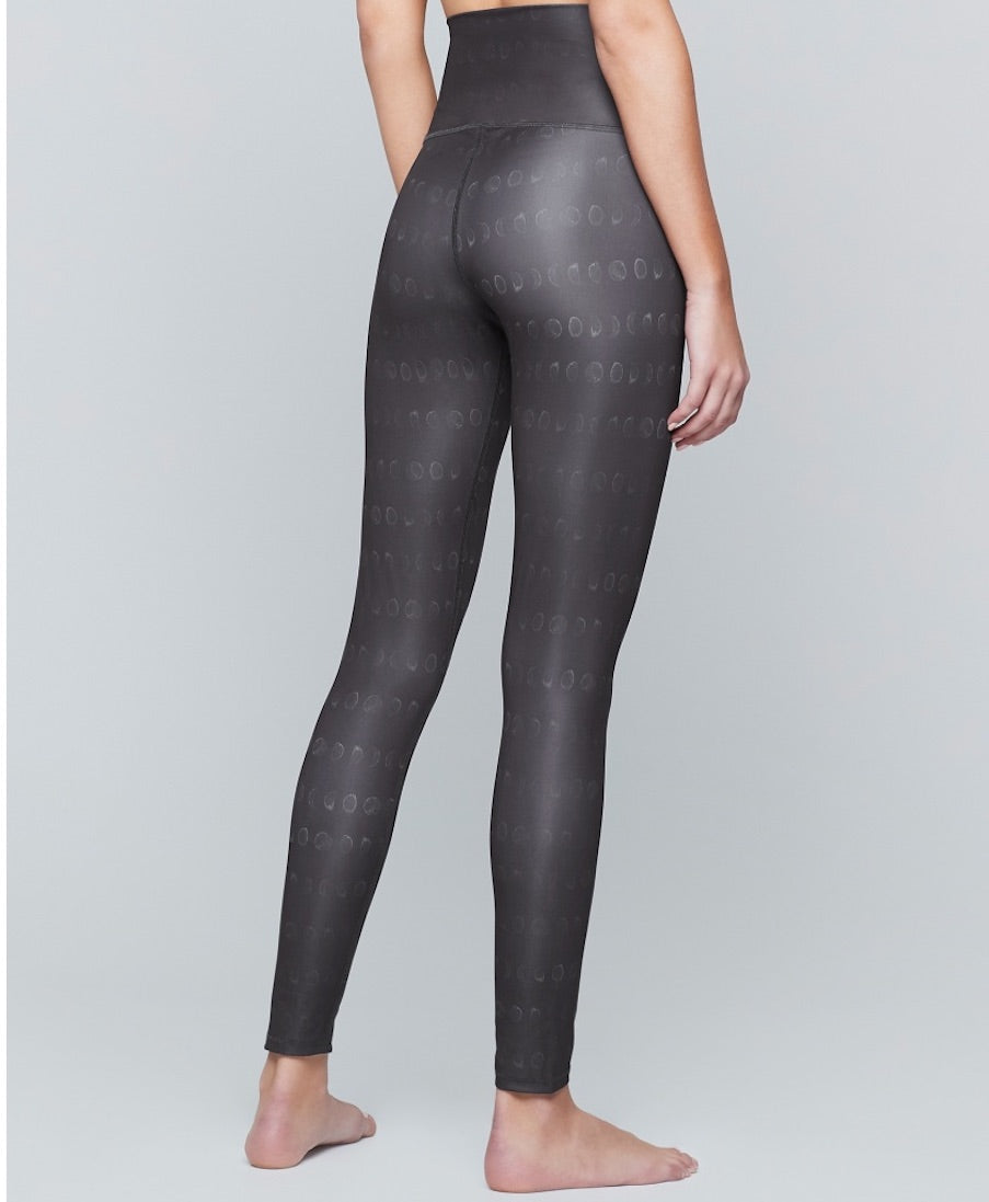 Back view of Silver yoga leggings with moons on them by Moonchild Yoga Wear