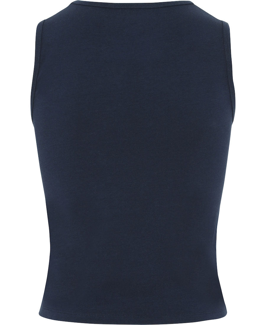 Navy draped tank by Moonchild for Aktiv  for pilates in organic cotton and modal back view