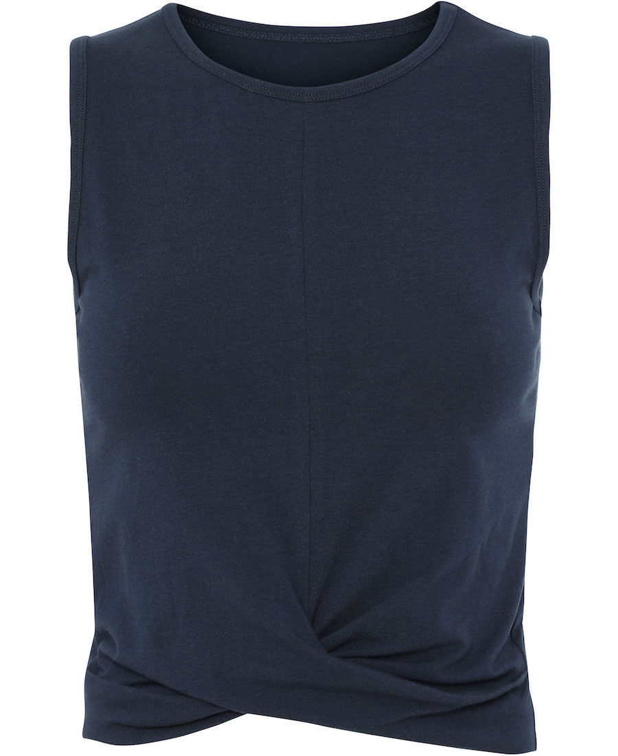 Navy draped tank by Moonchild for Aktivfor pilates in organic cotton and modal