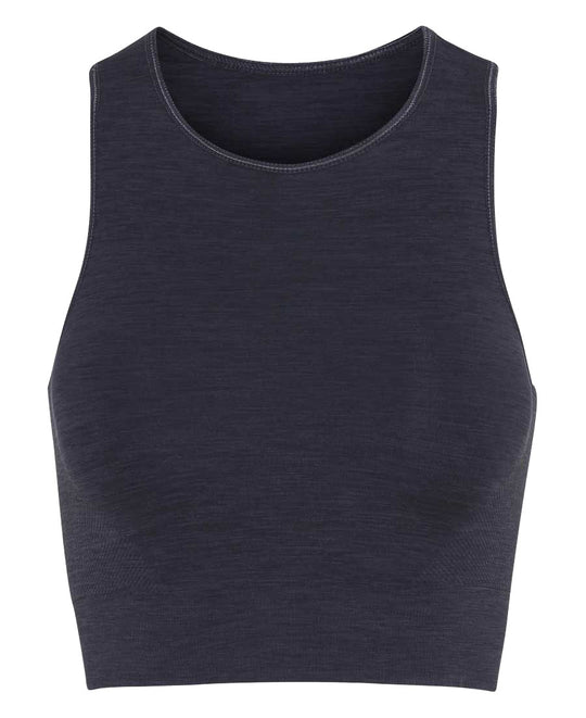 seamless crop top in black onyx by moonchild yoga wear for aktiv scandinavian athleisure front view