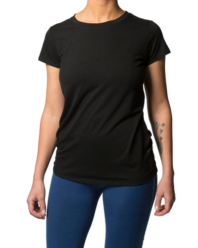 Woman wearing a black T-shirt