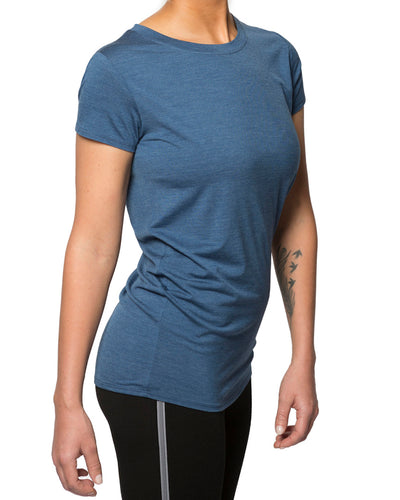 Woman wearing a Blue T-shirt