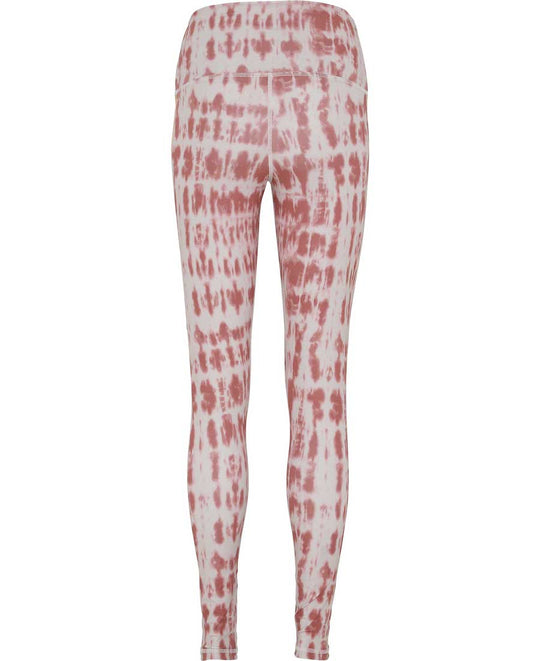 Back View of Blazing Sun Shibori Print leggings with Side Strip in Yellow and Maroon