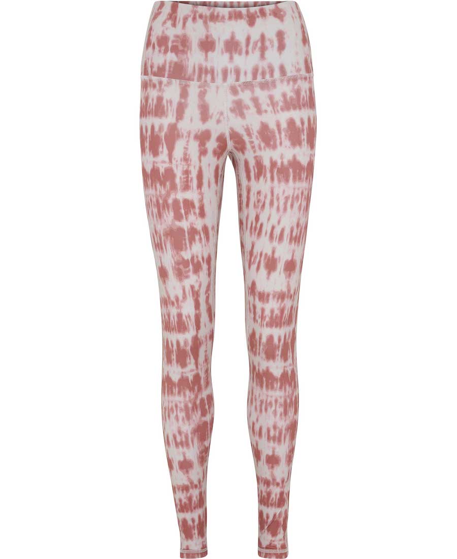 Front View of Blazing Sun Shibori Print leggings by Moonchild Yoga Wear with Side Strip in Yellow and Maroon available at Aktiv
