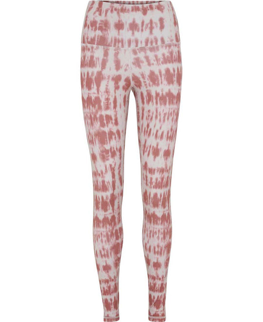 Front View of Blazing Sun Shibori Print leggings by Moonchild Yoga Wear with Side Strip in Yellow and Maroon available at Aktiv