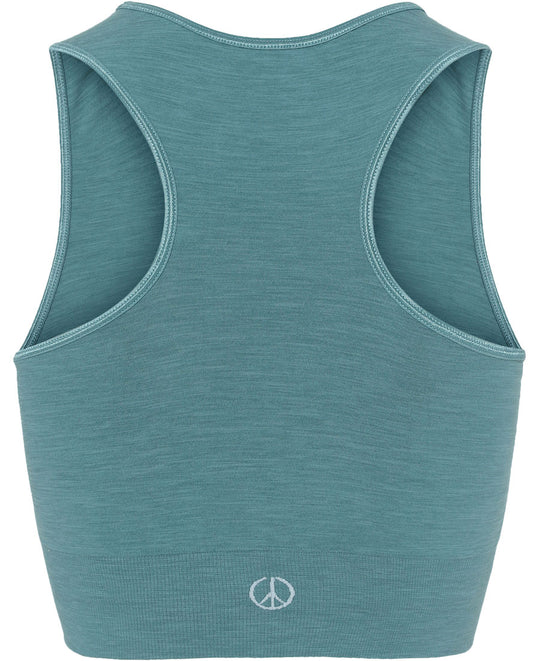seamless crop top in Brittney turquoise by moonchild yoga wear for aktiv scandinavian athleisure back view