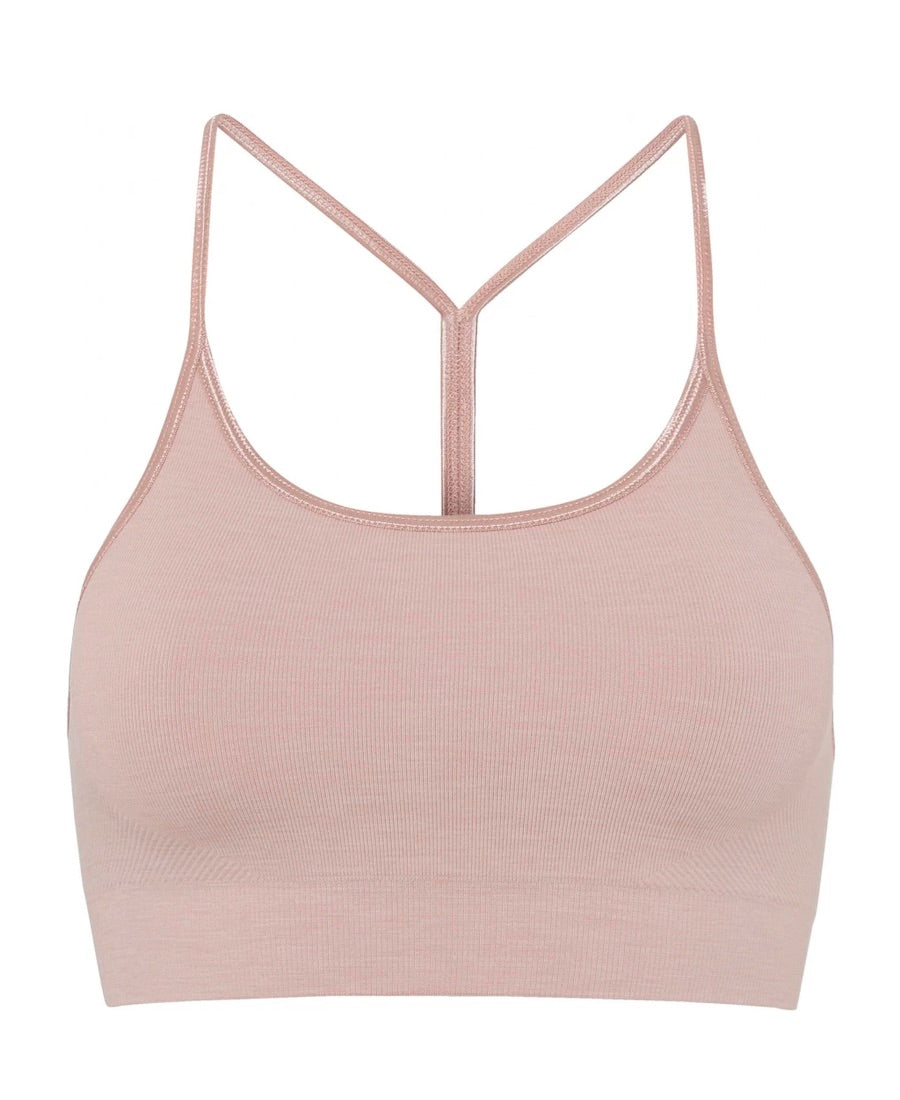 Solstice Midi Bra Top in Rose Dust Pink with Gold Moons for Yoga and Pilates or other low impact sports