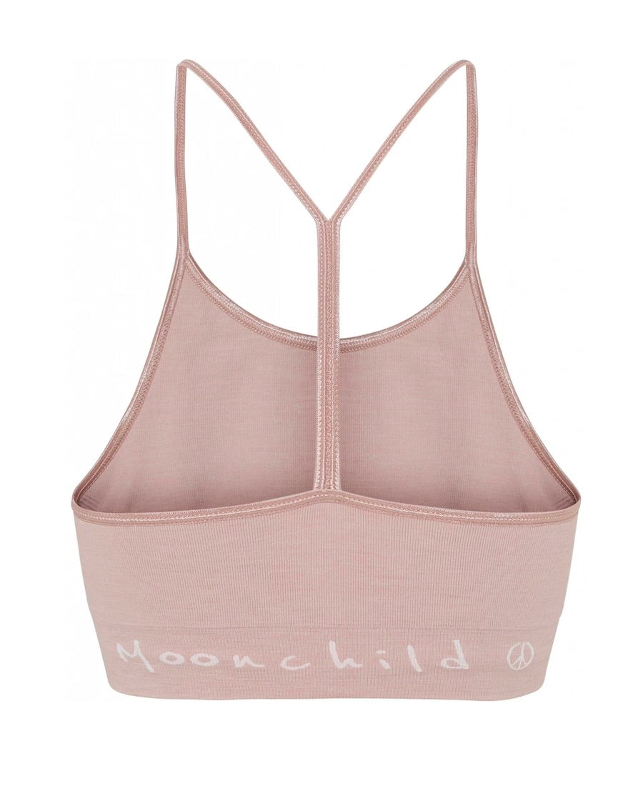 Solstice Midi Bra Top in Rose Dust Pink with Gold Moons for Yoga and Pilates or other low impact sports back view