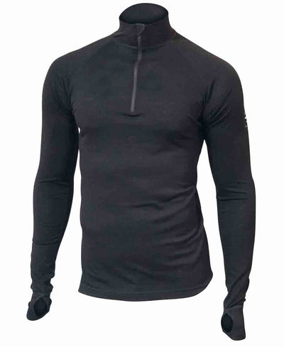 Zip Neck shirt in extra fine Merino wool in Black by Ivanhoe of Sweden for Aktiv.