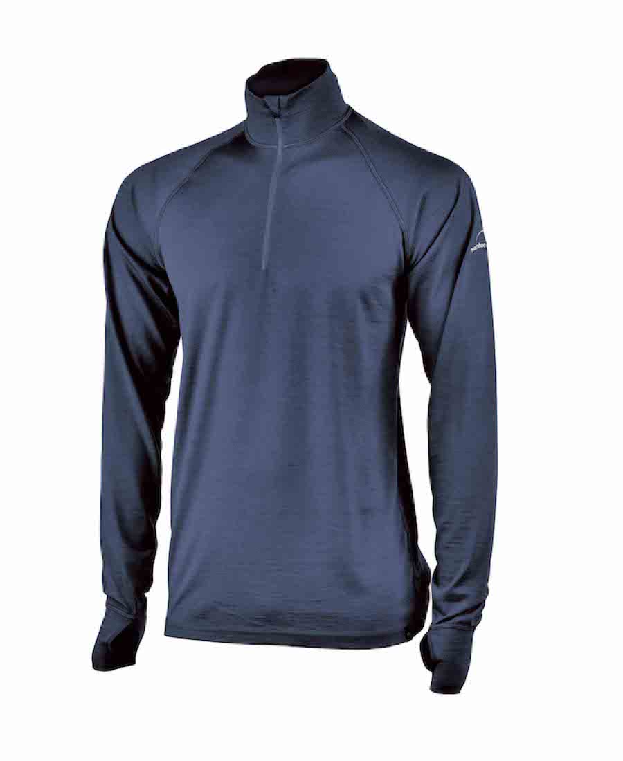 Zip Neck shirt in extra fine Merino wool in Steel Blue by Ivanhoe of Sweden for Aktiv 