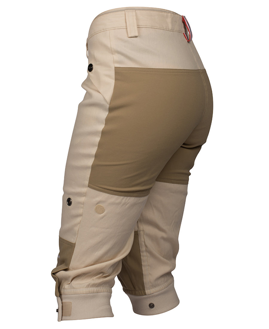 Women's Vagabond Knickerbockers in Desert Sand by Amundsen Sports for Aktiv perfect for hiking in warmer weather Back 3/4 view