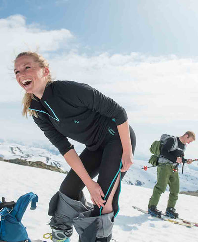 model skiing in Ziplongs® 3/4 Microfleece Womens by Northern Playground for Aktiv Scandinavian Activewear