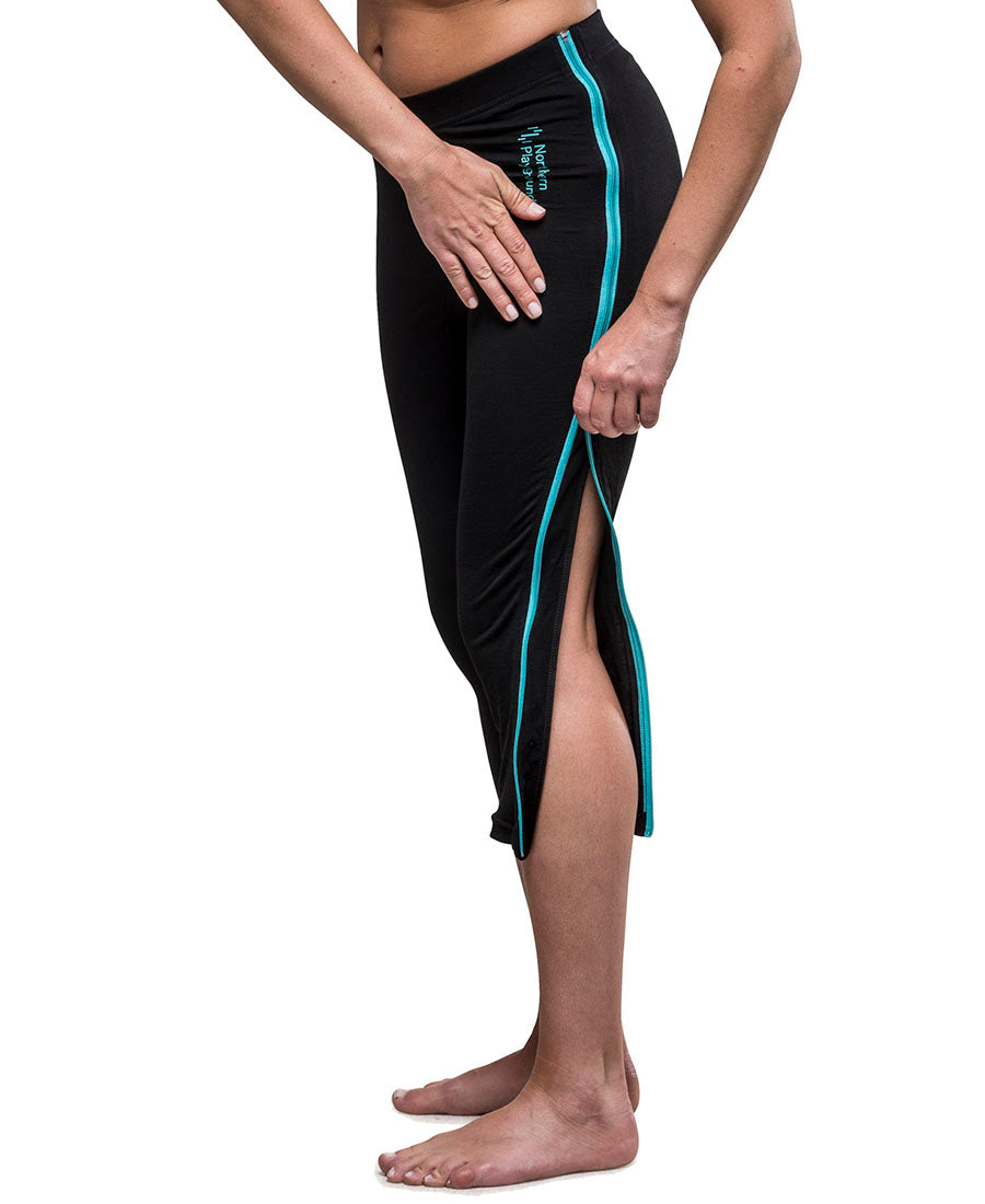 Ziplongs® 3/4 Wool Womens by Northern Playground for Aktiv Scandinavian Activewear unzipped view