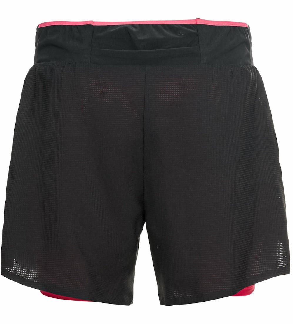 Back view of Axap Trail 6 Inch 2-in-1 shorts in black with pink underneath.