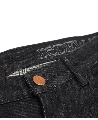 Bjork Black Preshrunk button view front view skinny denim jeans by Redew for Aktiv Scandinavian style womens or unisex