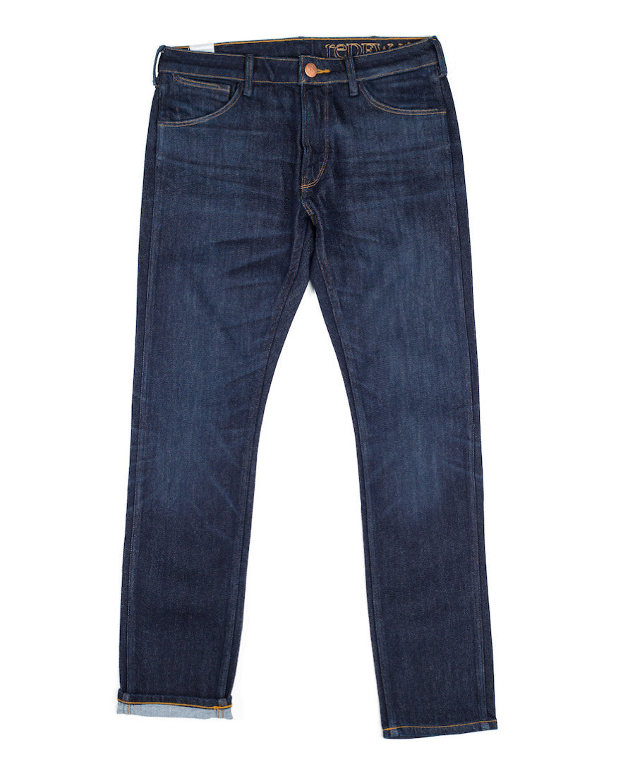 Bjork Indigo Implode full front view skinny denim jeans by Redew for Aktiv Scandinavian style womens or unisex