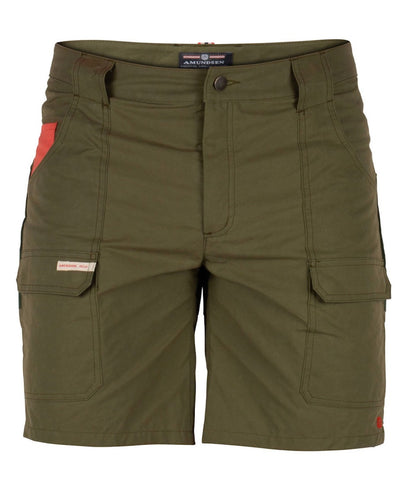 Front view of 9incher cargo shorts in green.