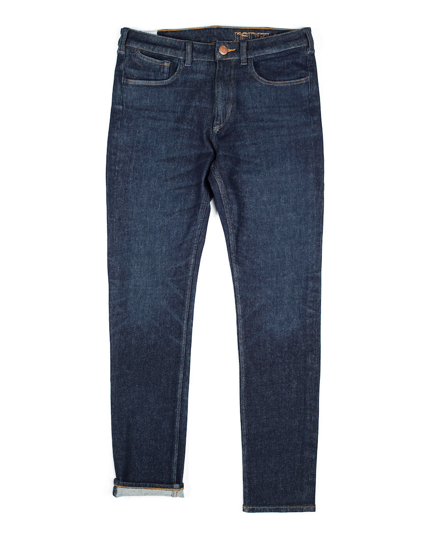 Rak Indigo Implode Slim Stretch denim jeans by Redew for Aktiv Scandinavian style mens or unisex