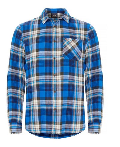 Front view of Vallee plaid flannel shirt.