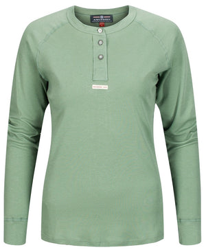 Front view of Vagabond long sleeve henley top in green.